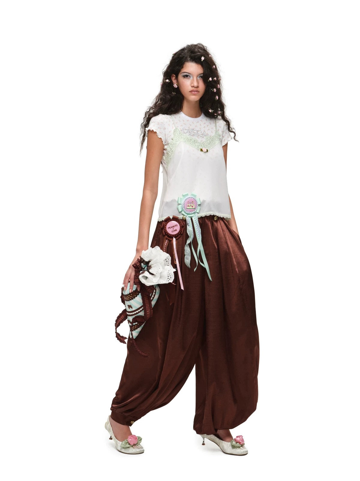 Black &amp; Brown Satin Balloon Pants