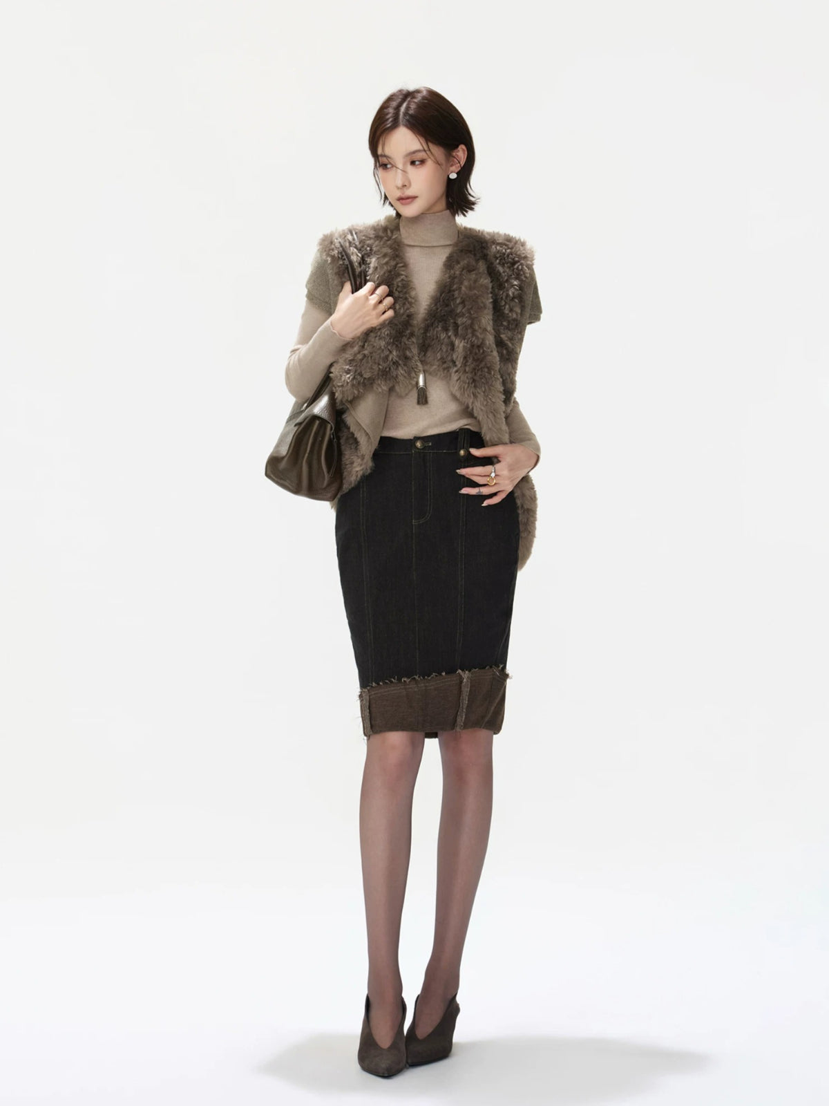 Asymmetric Lapel Curly Fleece Knit Vest