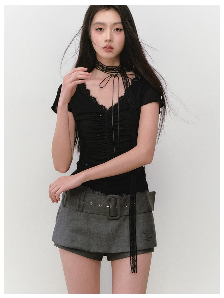 Belt Brand Embroidered Suit Skirt
