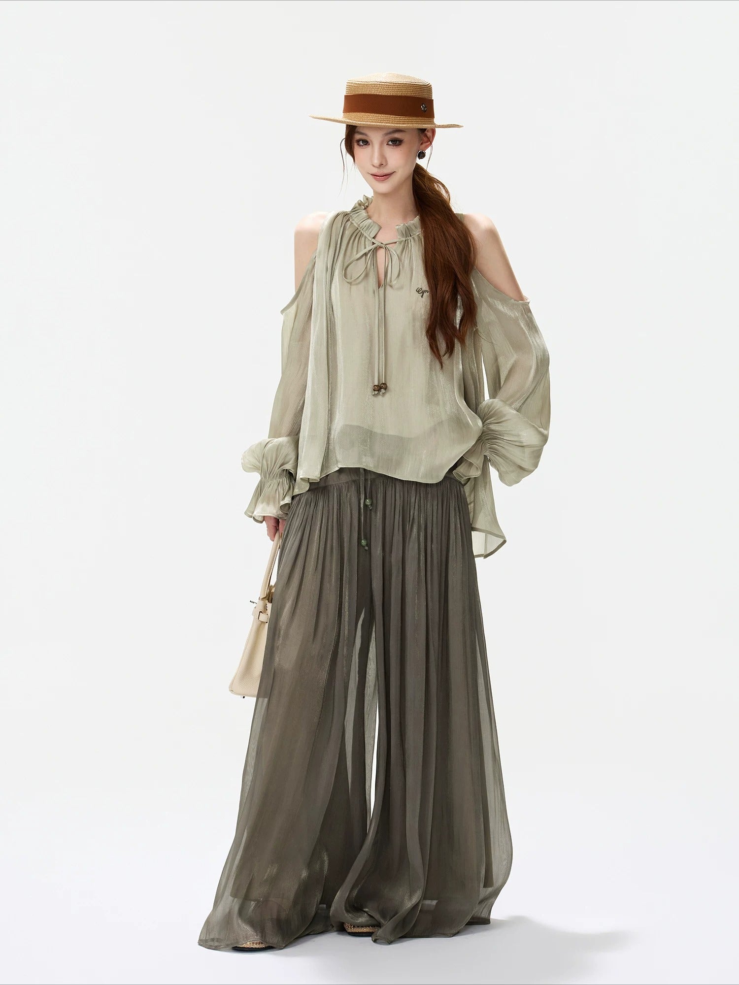 Off-Shoulder Chiffon Blouse