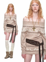 Fair Isle Jacquard Knit Cardigan & Skirt Set