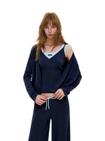 Contrast Wool Blend Three-Piece Set