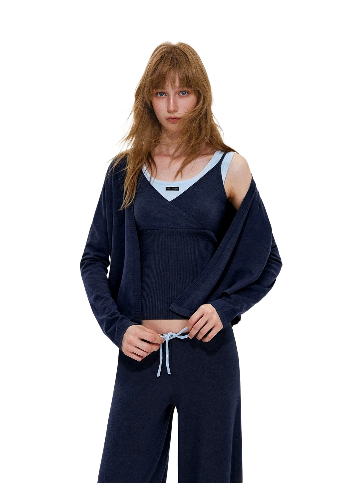 Contrast Wool Blend Three-Piece Set