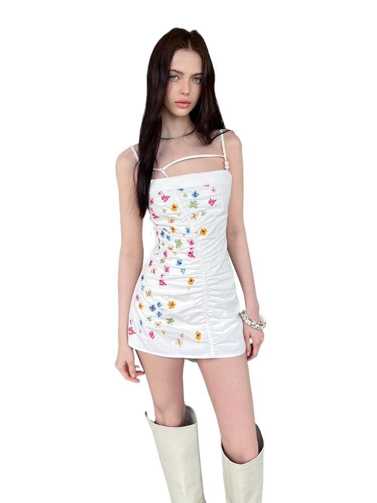 Embroidered Strap Mini Dress