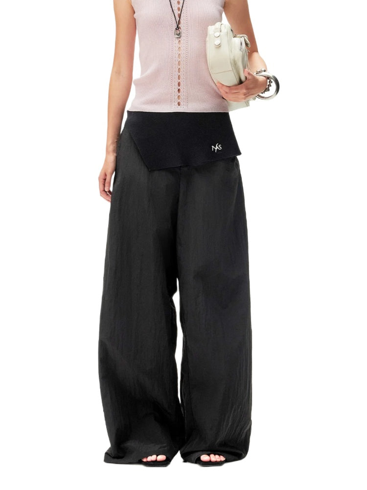 Asymmetric Panel Wide-Leg Knit Pants