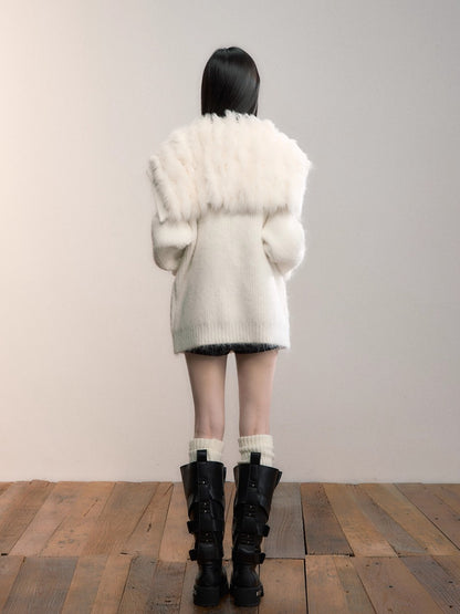 Fox Fur Large Notch Collar Cardigan