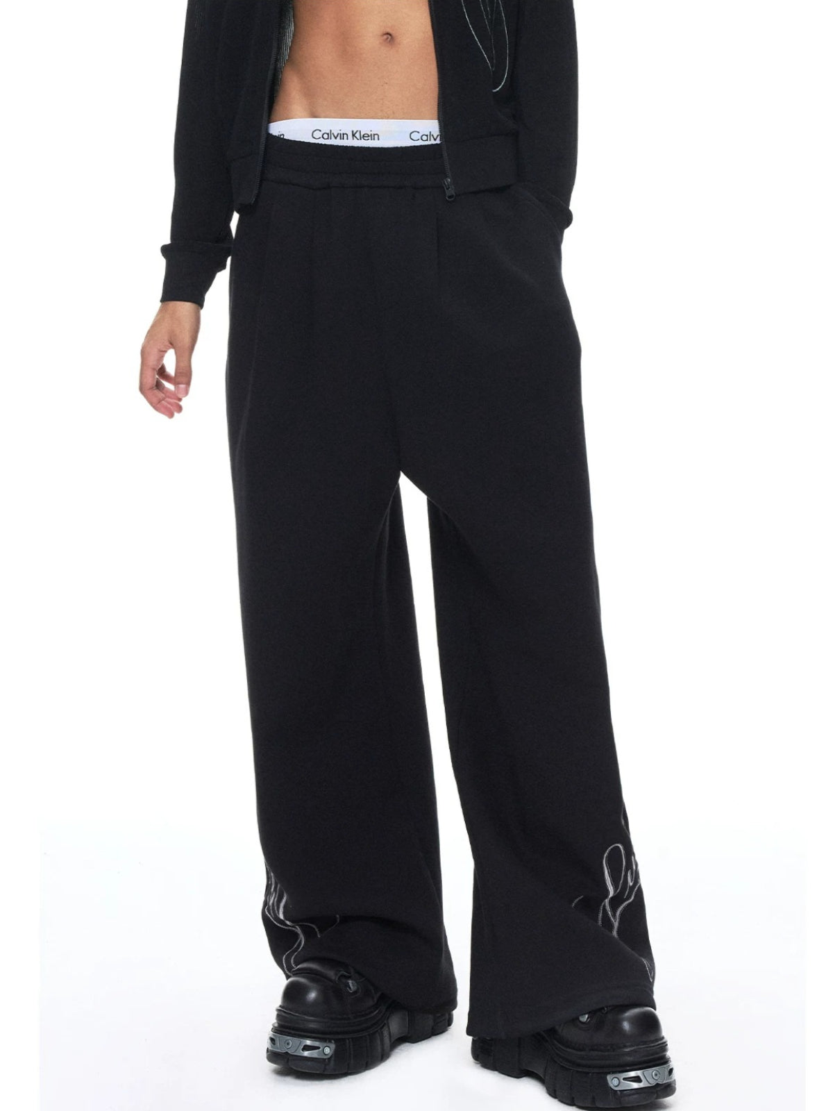 Embroidered Wide Leg Sweatpants