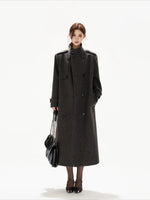 Black Wide-Shoulder Wool Coat