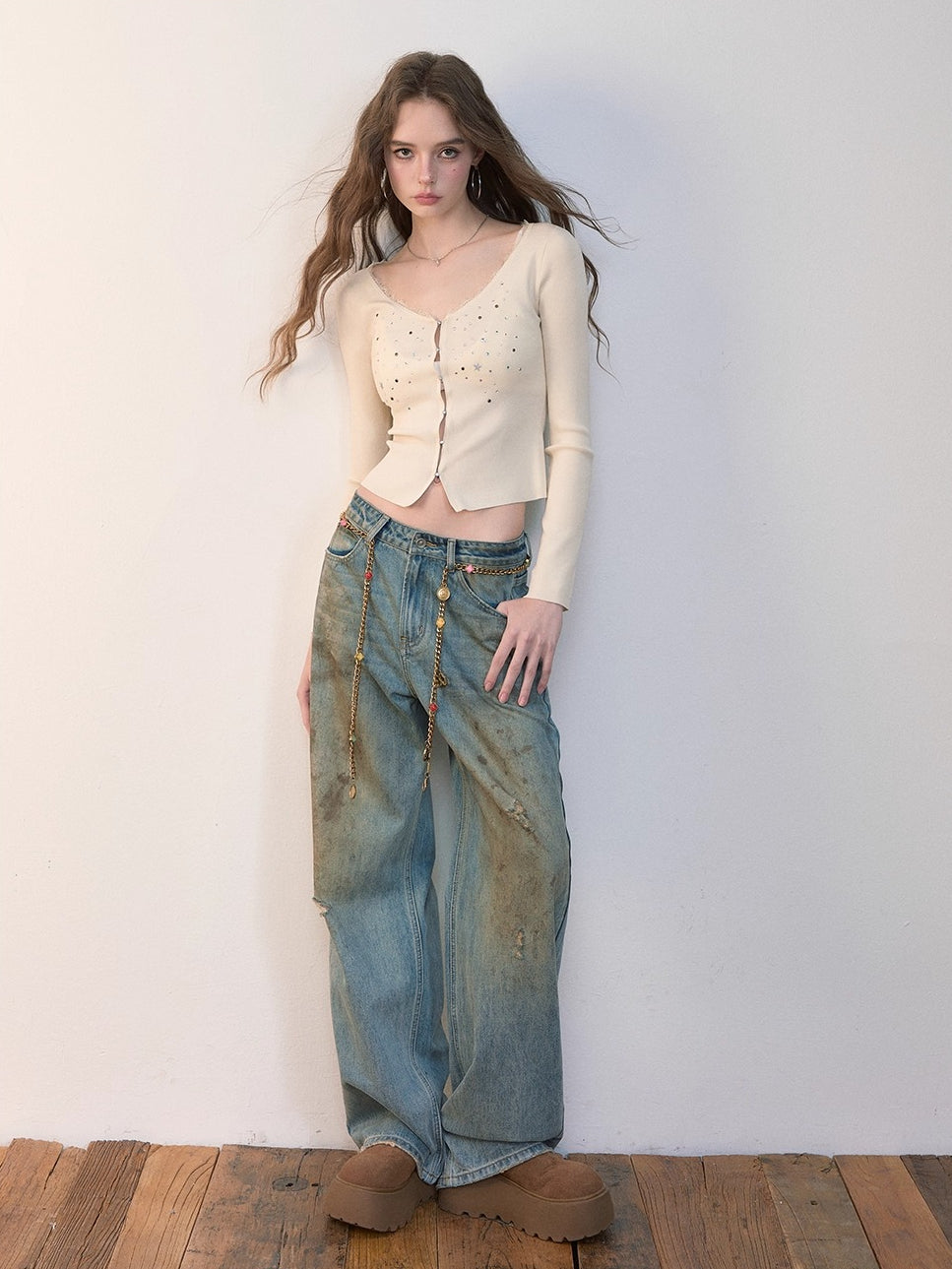 Rhinestone Lace Trim Cardigan