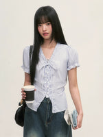 Striped Ruffle Tie Blouse