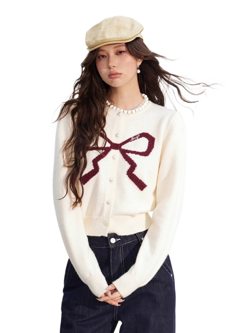 Bow-Knot Crewneck Cropped Sweater