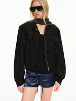 Linen Blend Cropped Utility Jacket