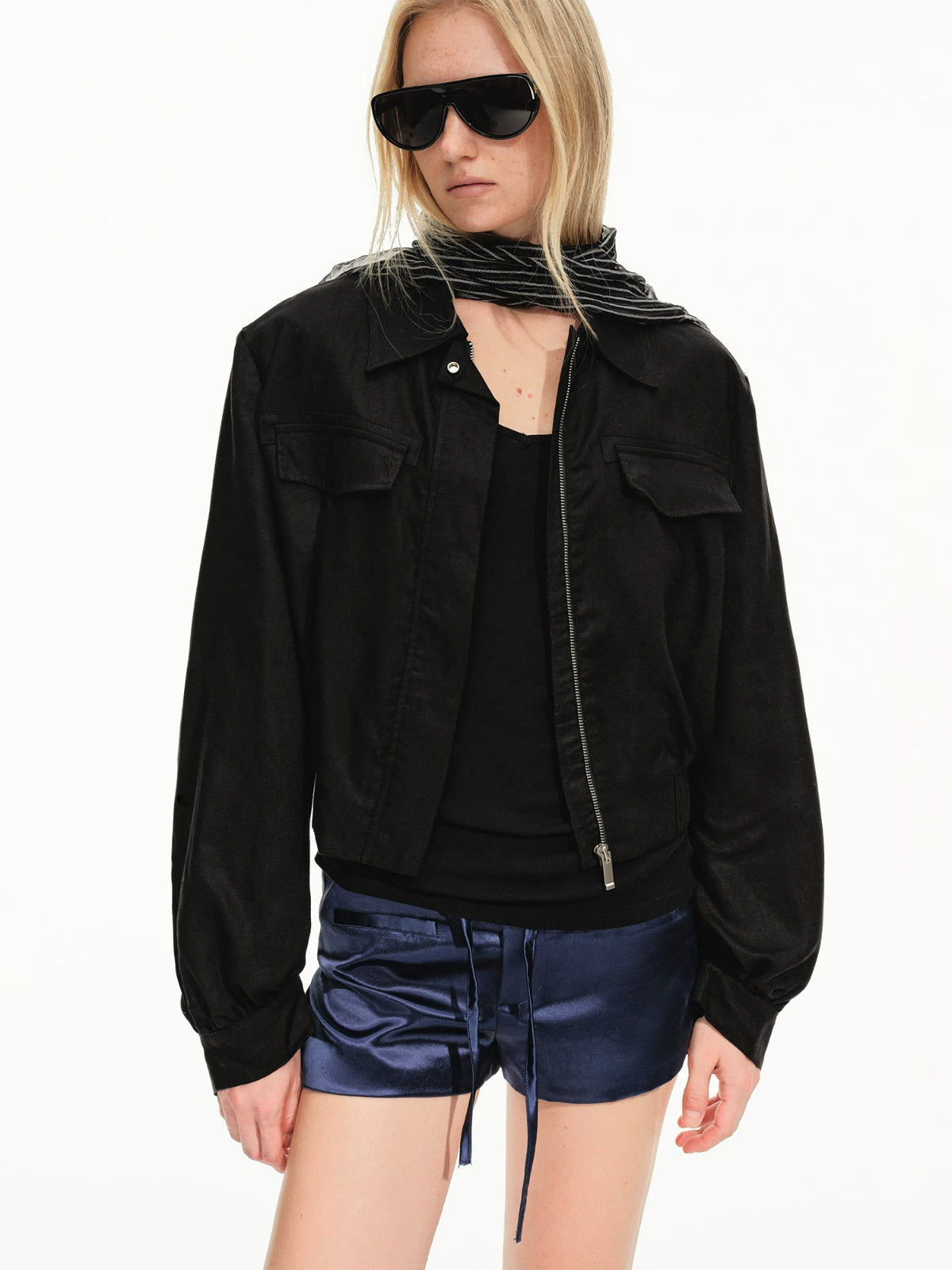 Linen Blend Cropped Utility Jacket