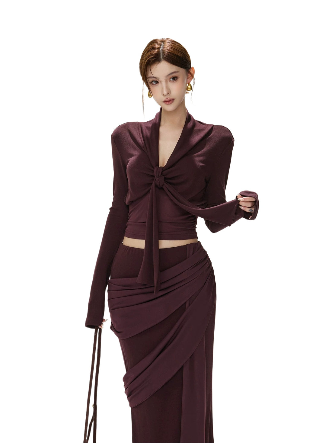Purple Twist V-Neck Top &amp; Mermaid Skirt Set