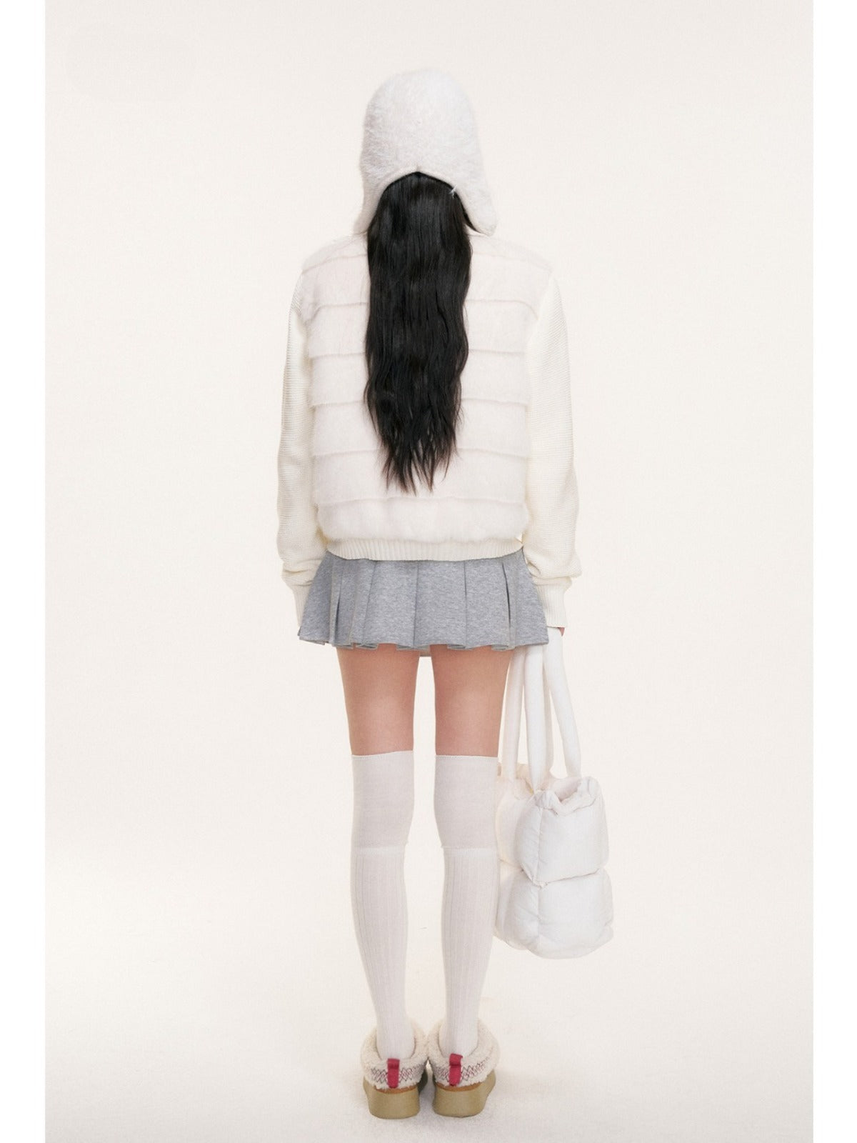 Faux Fur Knit Sleeve Down Jacket
