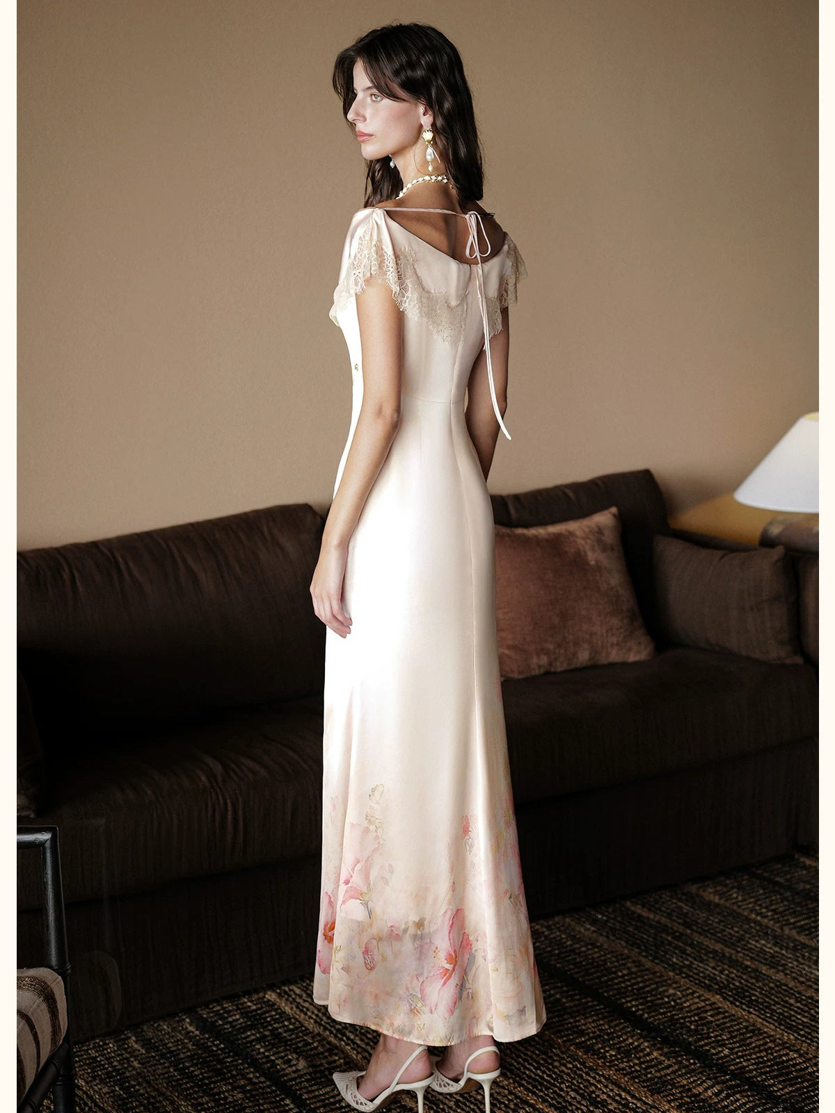 Floral Print Satin Mermaid Dress