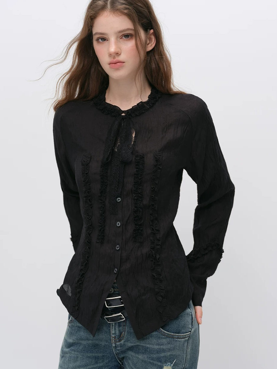 Black Ruffle Tie Blouse