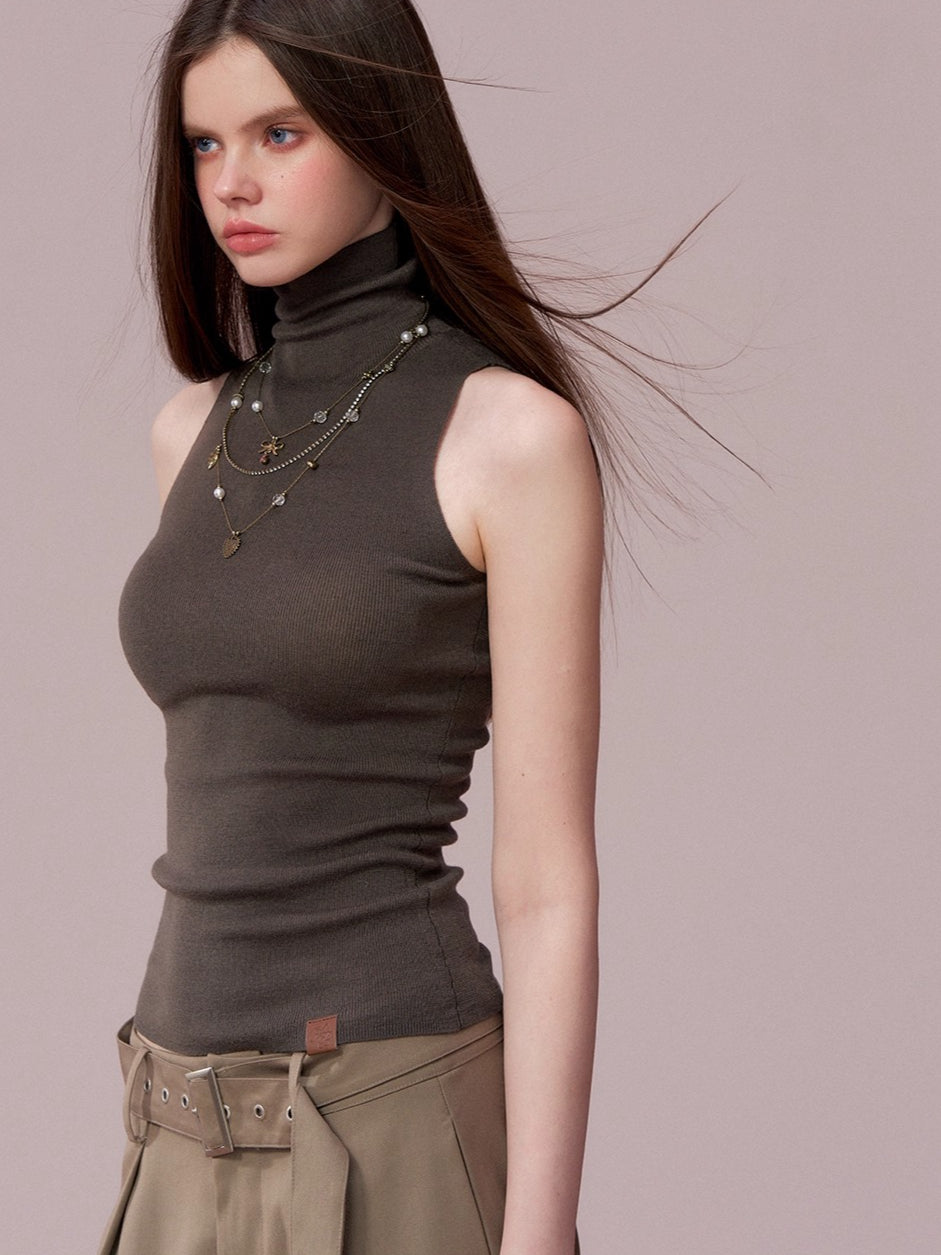 High Neck Sleeveless Knit Top