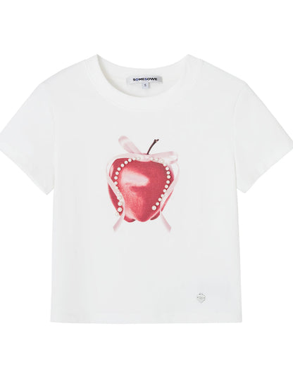 Pearl Bow Fruity Slim-fit Short Sleeve T-shirt