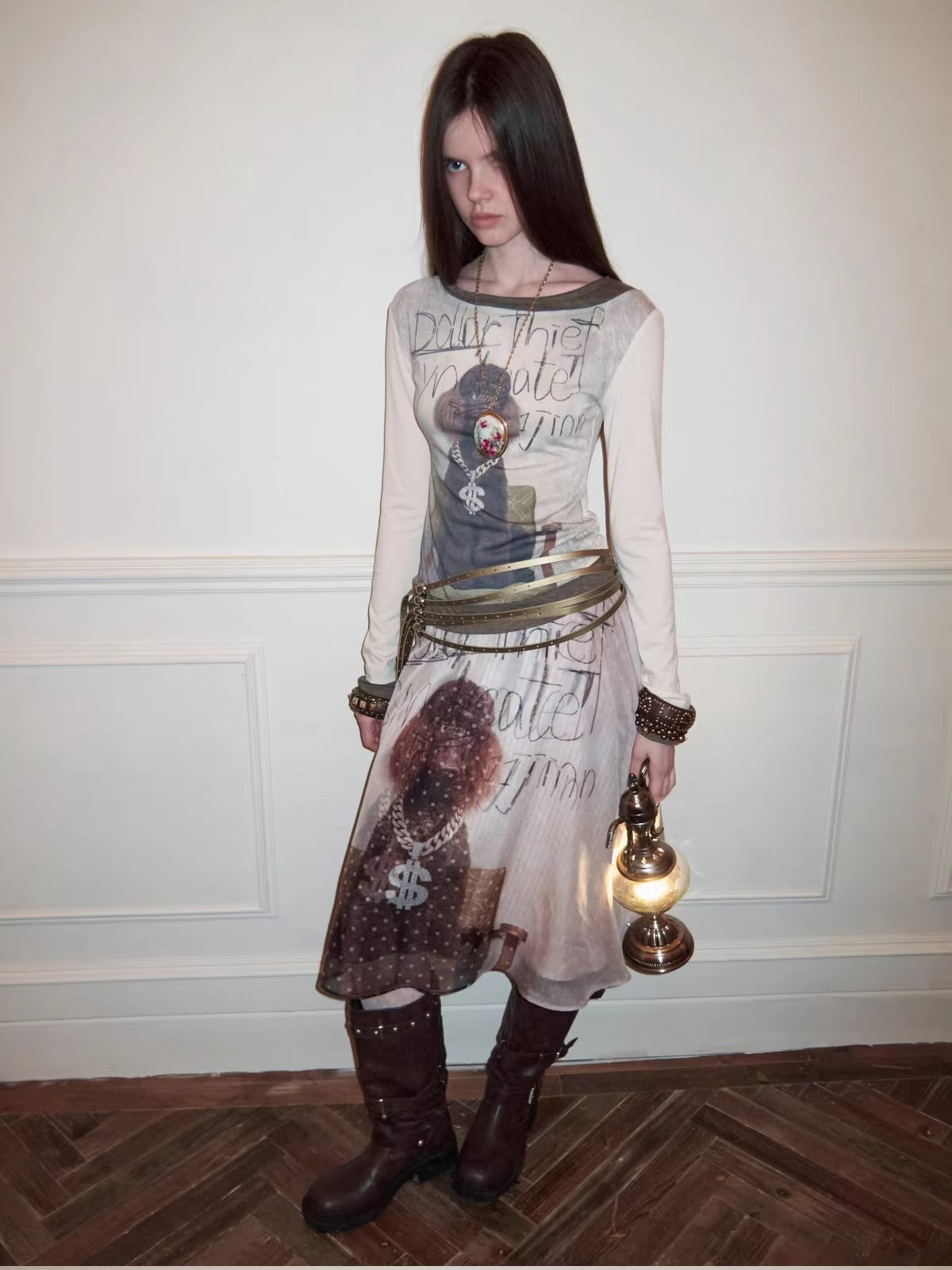 Off-Shoulder Layered Print Tee