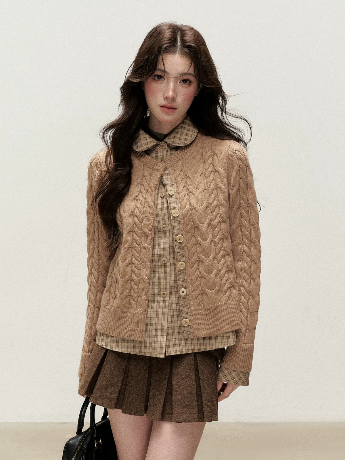 Peter Pan Collar Layered Knit Cardigan