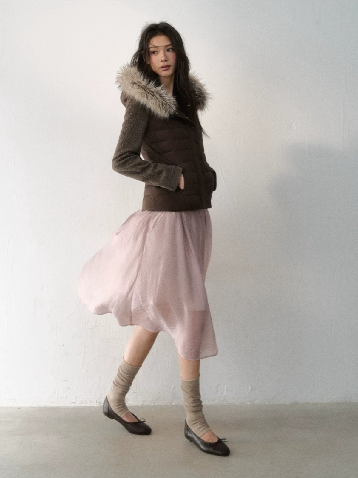 Vintage Layered Pleated Midi Skirt