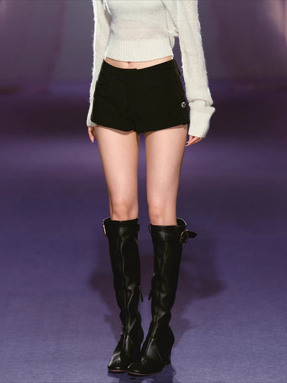 Black Mini Tweed Shorts