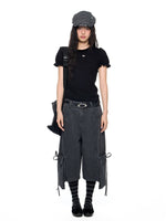 Washed Denim Cargo Pants
