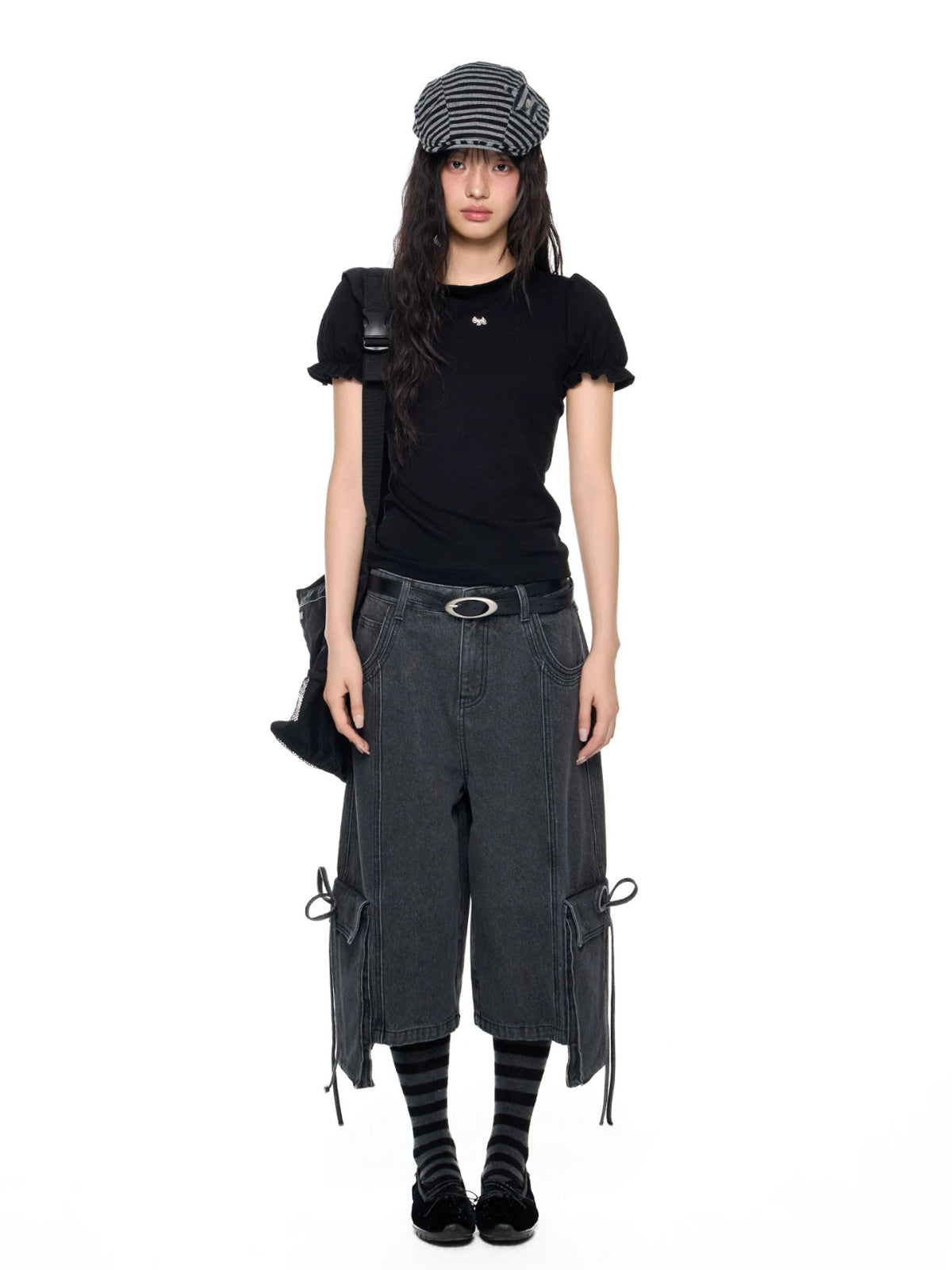 Washed Denim Cargo Pants