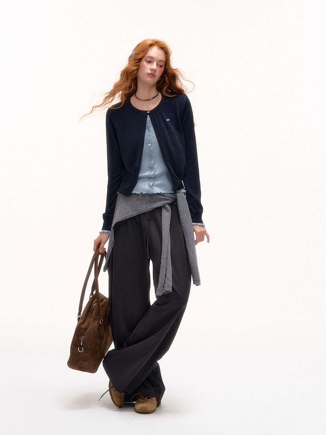 Contrast Mock-Layer Knit Cardigan