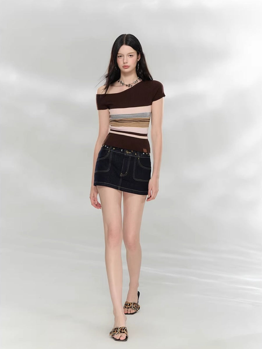Stripe Asymmetric Knit Top
