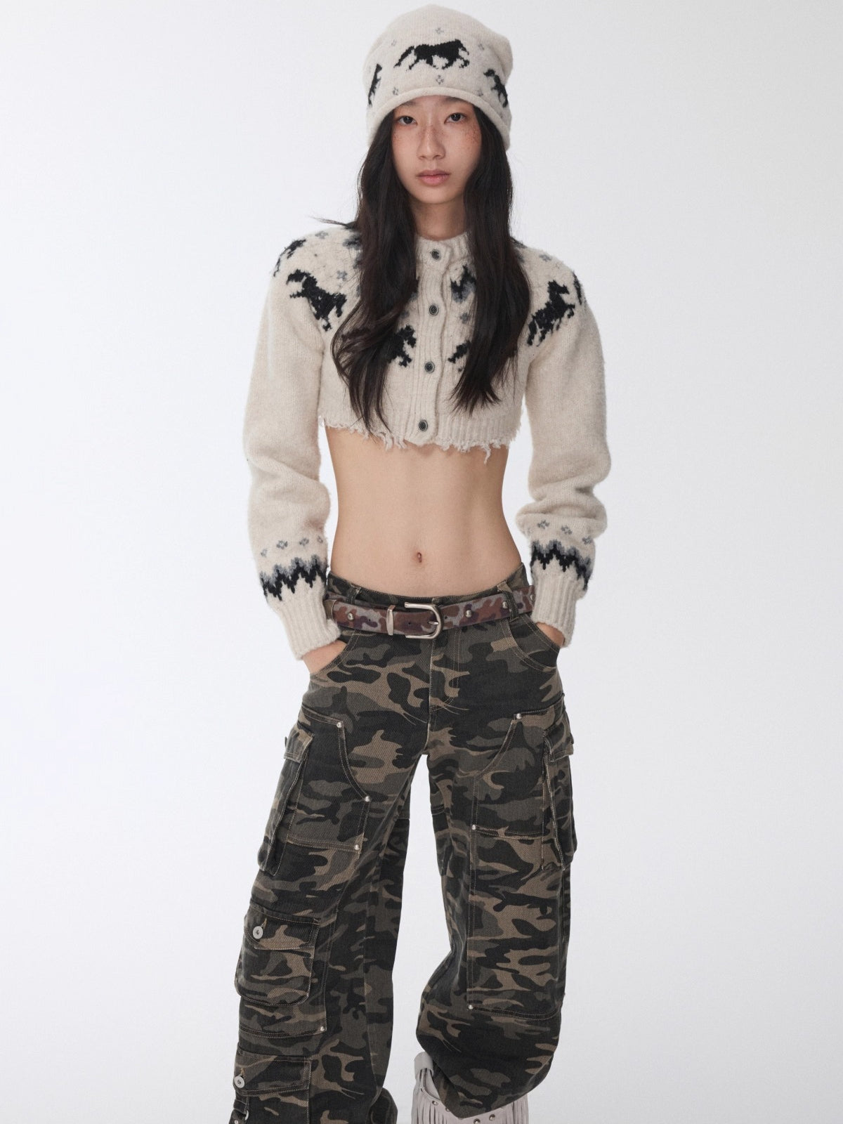 Fair Isle Pony Jacquard Knit Short Cardigan &amp; Shorts Set