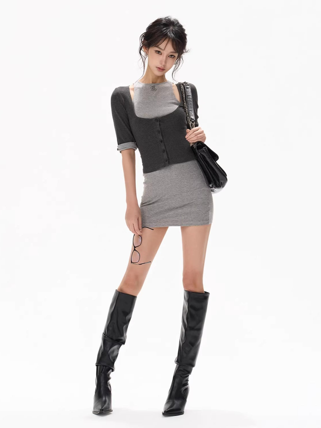 Gray Cutout Knit Dress