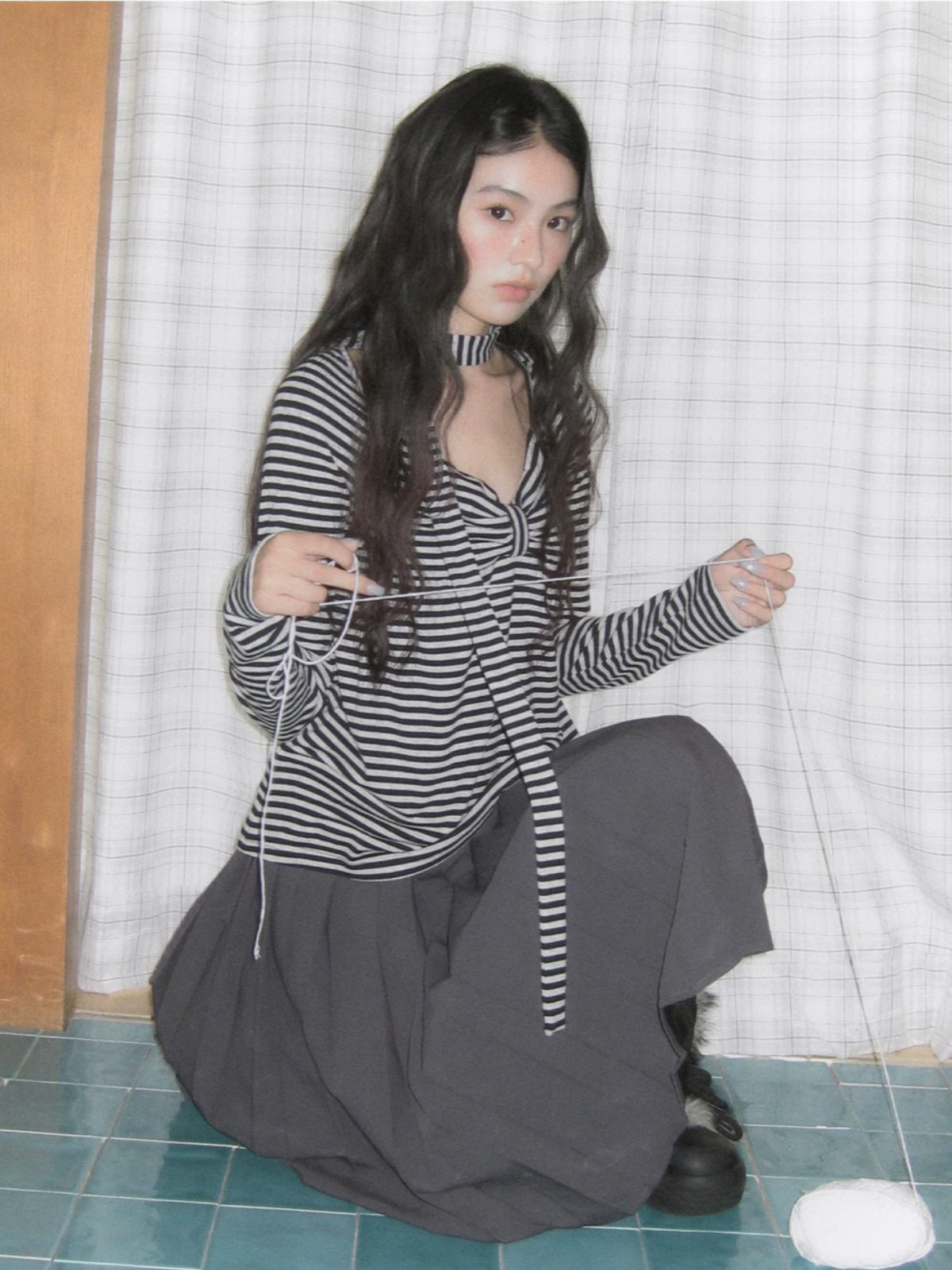 Square Neck Bow Striped Top