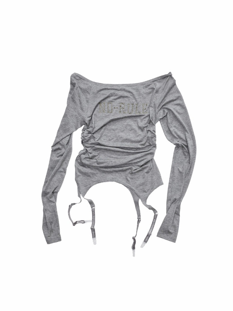 Garter Rhinestone Ruched Knit Top