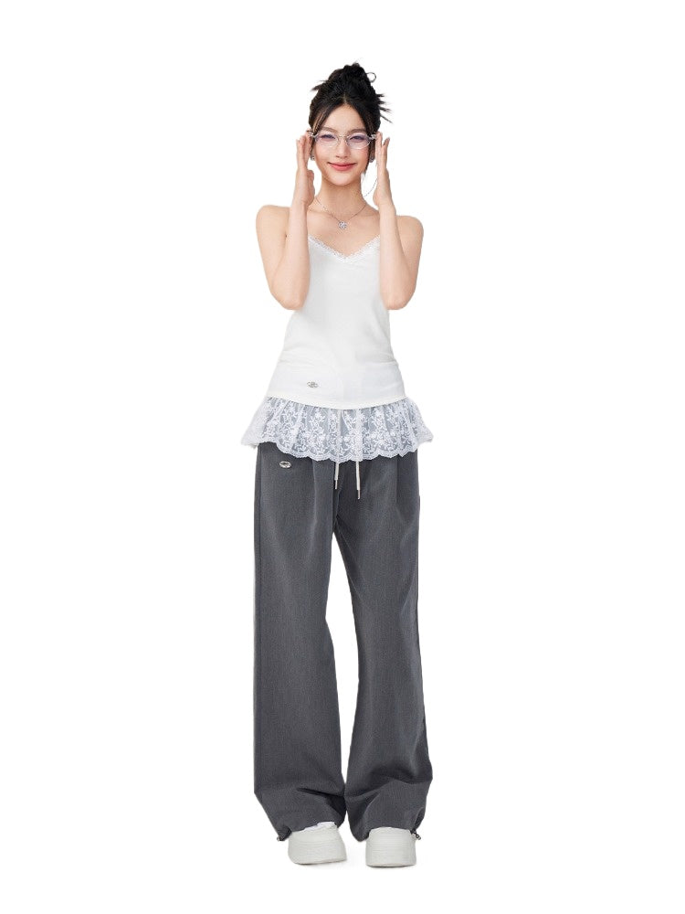 Color-Blocked Pleated Suit Wide-Leg Pants
