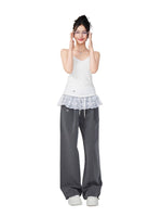 Color-Blocked Pleated Suit Wide-Leg Pants