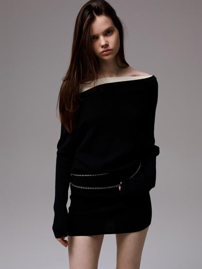 Black &amp; Gray Asymmetric Layered Knit Dress