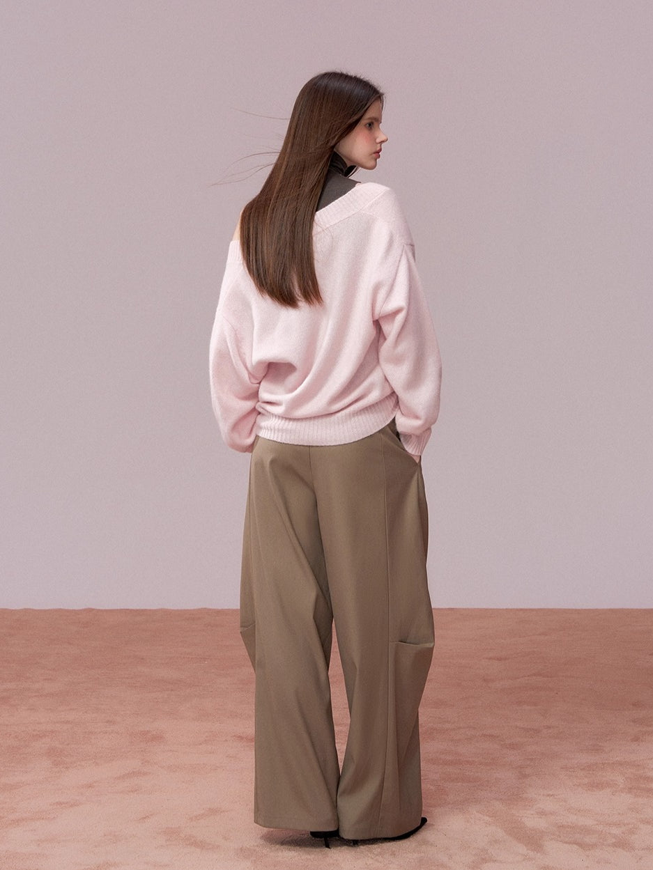 V-Neck Ribbed Knit Sweater