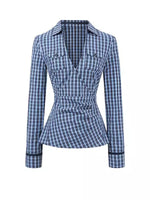 Blue & White V-neck Pocket Shirt
