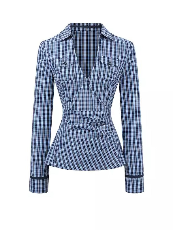 Blue &amp; White V-neck Pocket Shirt