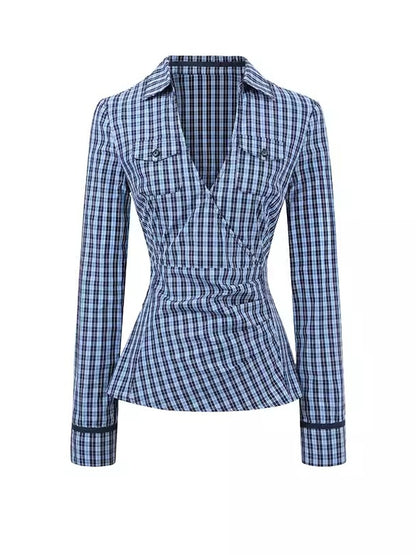 Blue &amp; White V-neck Pocket Shirt
