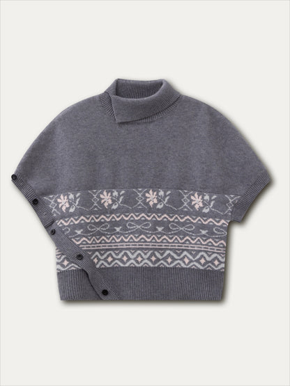 Beige &amp; Gray Fair-Isle Cape Sweater