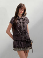Polka Doll Collar Shirt & Skirt Set