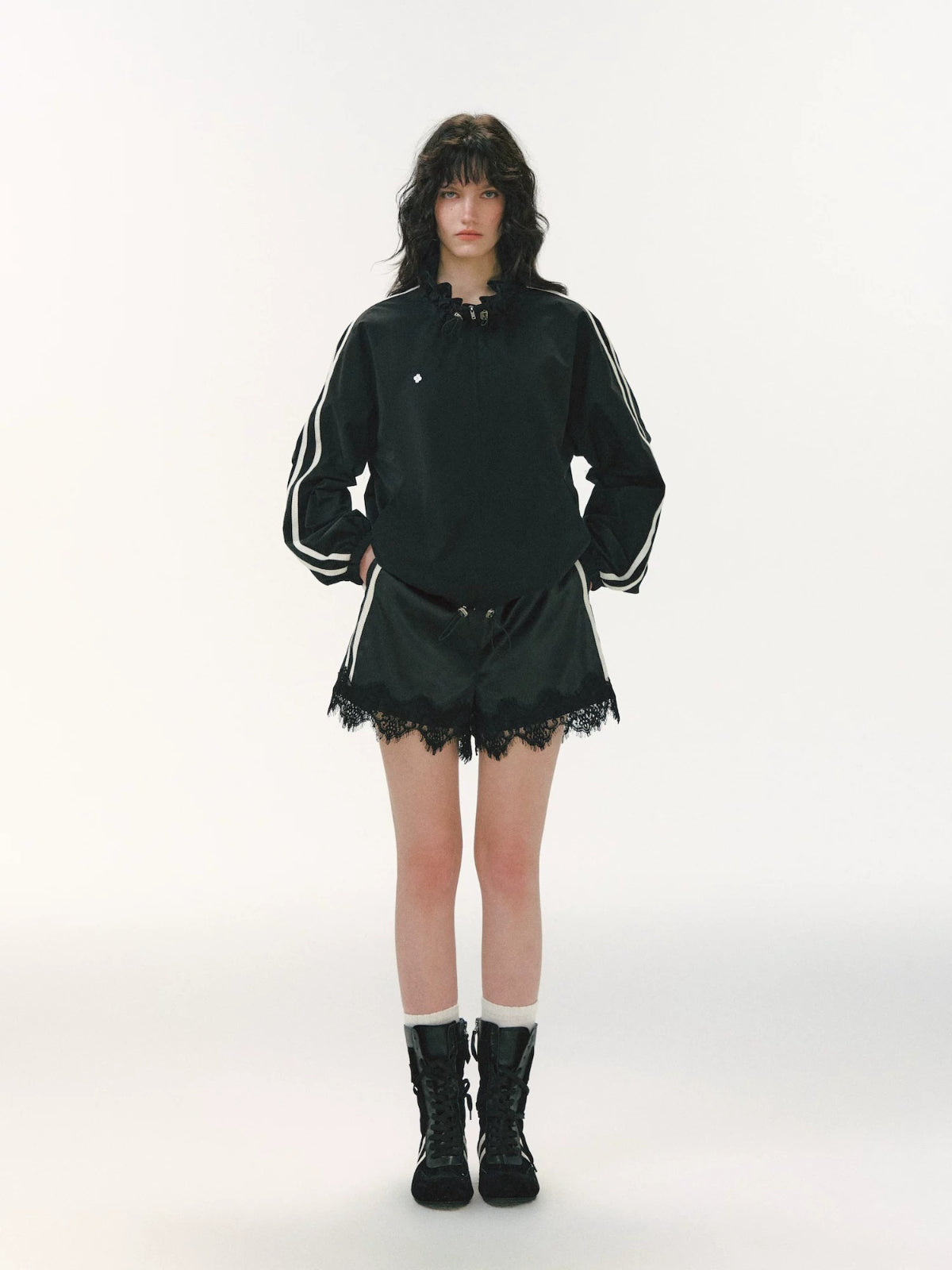 Ribbon Ruffle Drawstring Jacket