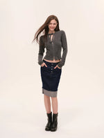 Vintage Foldover Buttoned Denim Skirt