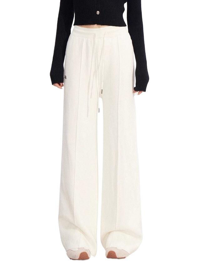 Fleece-lined Knit Elastic Waist Wide-leg Pants