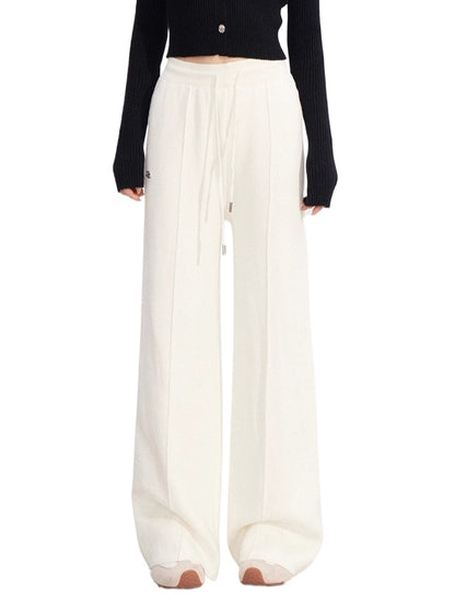 Fleece-lined Knit Elastic Waist Wide-leg Pants