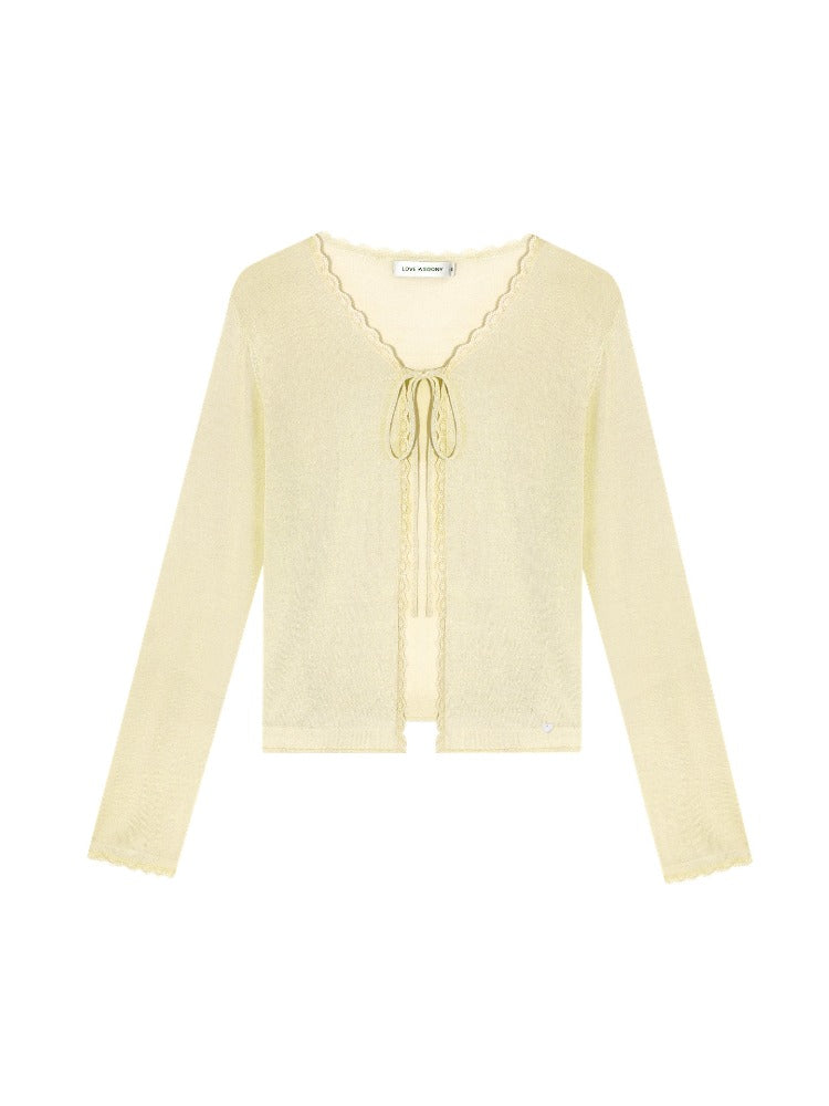 Lace Trim Tie Cardigan