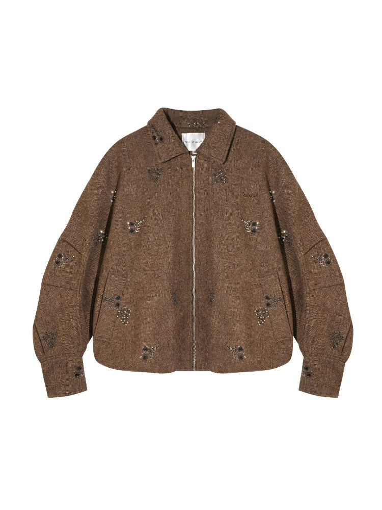 Beaded Plaid Wool Jacket